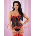Black Corset with Red Ruffle Trim and G-String Set