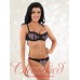 Black/Dusky Pink Satin and Mesh Bra and Thong Set