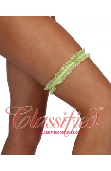 Narrow Lace Garter with Bow Trim Green