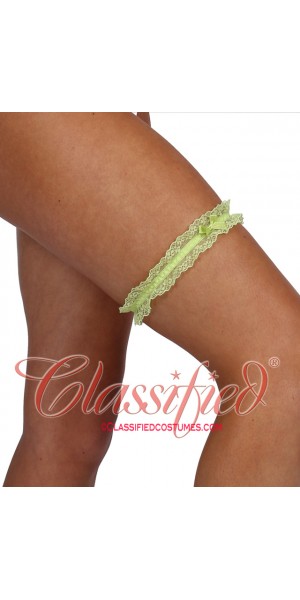 Narrow Lace Garter with Bow Trim Green