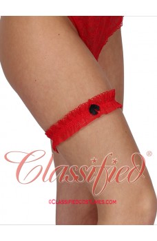 Narrow Lace Garter with Bow Trim Red