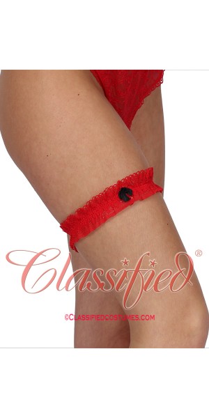 Narrow Lace Garter with Bow Trim Red