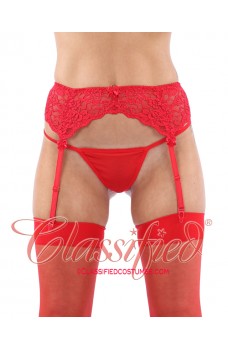 Embroidered Flower Lace Suspender Belt Red