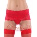 Embroidered Lace Suspender with Built in Brief Red