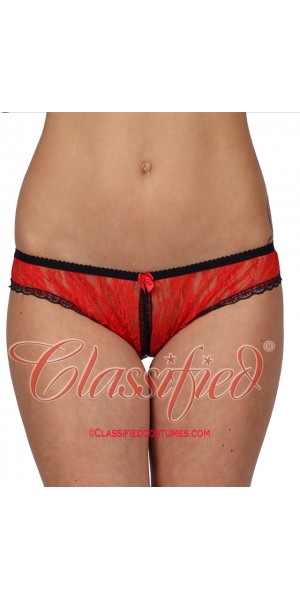 Lacy Crotchless Brief Red