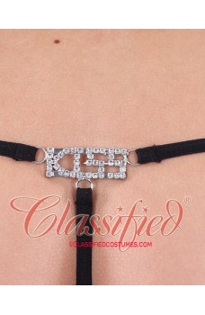 Sexy G-string with Rhinestone 'KISS' Motif Black