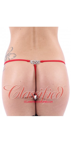Sexy G-string with Rhinestone 'KISS' Motif Red