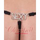 Sexy G-string with Rhinestone 'SEXY' Motif Black