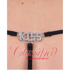Sexy G-string with Rhinestone 'KISS' Motif Black Sexy G-string with Rhinestone 'KISS' Motif Black